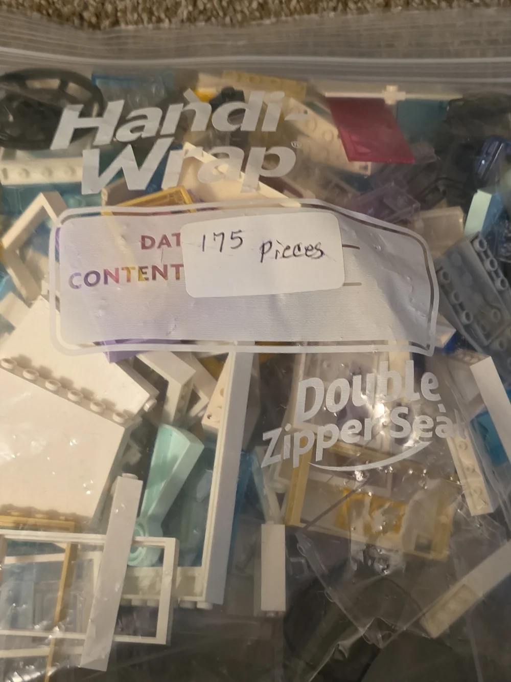Bag of Mixed Building Bricks - White, Light Blue, Translucent Pieces